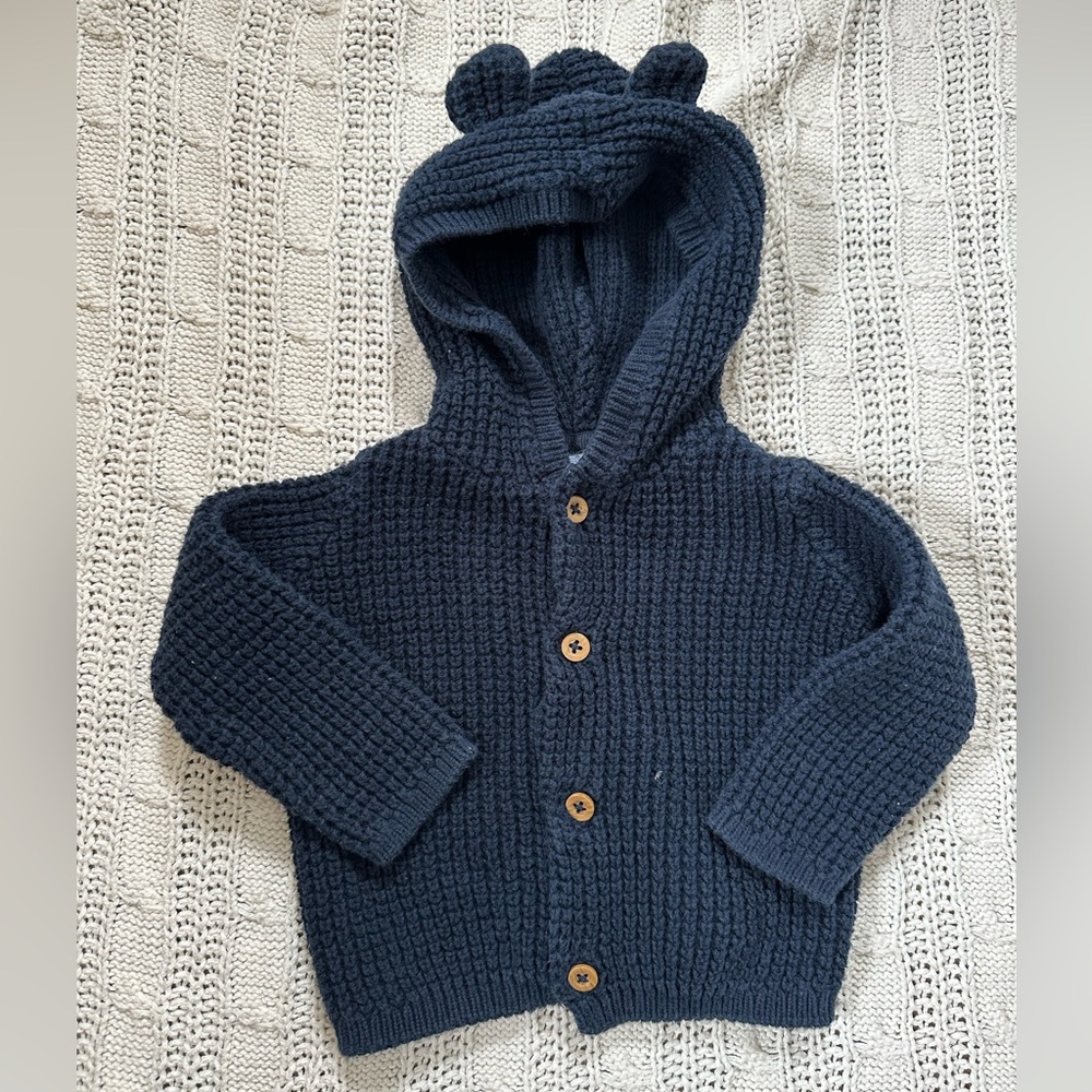 Carter's Navy Knit Hooded Sweater with Buttons